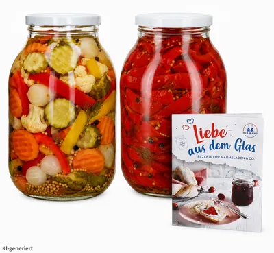 Produktbild von 2er Set Einmachglas 3L Vorratsglas TO100 Deckel weiß Rezeptheft
