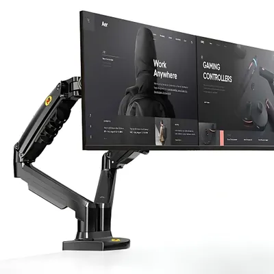 Produktbild von Gasdruckfeder Monitorhalterung für zwei Monitore bis 27'' Bildschirmhalterung Tischklemme VESA 75,100 - 360 Grad drehbar, 180 Grad schwenkbar