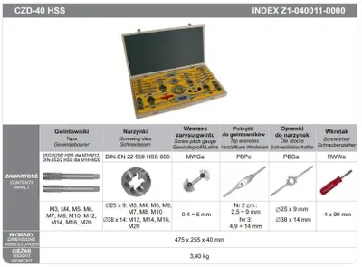 Obrázok produktu pre Fanar Závitníky + závity Sada 40 kusov Elem. M3-M20 Czb-40 Hss