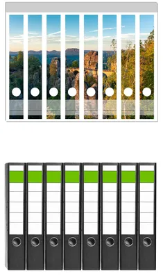 Produktbild von Wallario 8 Stück schmale Ordner inkl. Klebeetiketten mit Motive Steinerne Brücke in der Landschaft - Set mit Rückenschildern / Ordnerrücken Stickern