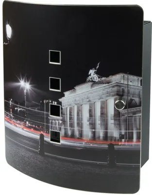 Produktbild von BURG-WÄCHTER Schlüsselbox 6204/10 Ni Berlin Nacht mit Motiv, 10 Haken, Edelstahltür mit 90 Öffnungswinkel und Magnetverschluss
