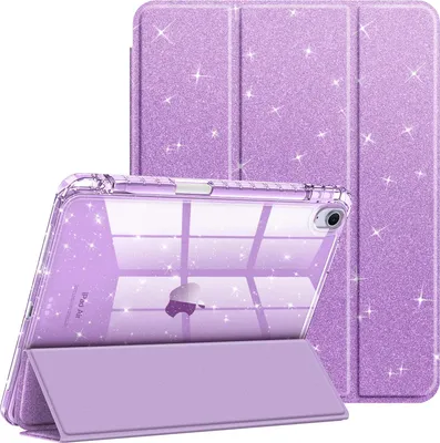 Produktbild von Fintie Glitzer Hülle für iPad Air 11 Zoll (M4/M3/M2, 2026/2025/2024), iPad Air 5./4. Gen (2022/2020) 10,9", dünne stoßfeste Schutzhülle mit Stifthalter, glänzend durchsichtiger Rückseite, Lila