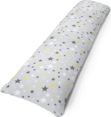 Produktbild von Amilian Seitenschläferkissen inkl. Füllung und Bezug: 150cm x 40cm, Schwangerschaftskissen, Lagerungskissen Baby und Erwachsene: Sternchen Gold auf Grau