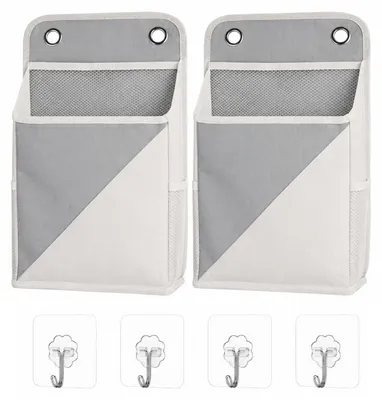 Hängeorganizer 2er-Set mit 4 Haken, Grau, Leinen