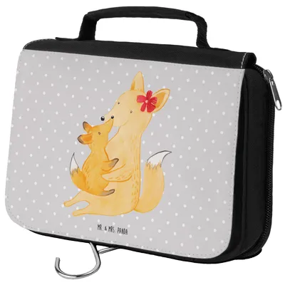 Produktbild von Mr. & Mrs. Panda Kulturtasche Fuchs Mama - Grau Pastell - Geschenk, Muttertag, Mami, Mutter, badtasche, Reisebeutel, Kosmetiktasche, kulturtäschchen, Tochter, Schoß