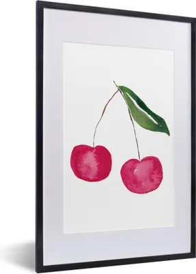 Produktbild von MuchoWow® Gerahmtes Poster Kirschen - Obst - Weiß 40x60 cm - Poster mit Schwarzem Bilderrahmen Wandposter Rahmen Foto Bilder - Poster in Rahmen