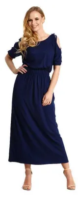 Produktbild von Damen Kleid Elegant 3/4 Arm Schulterfrei; Dunkelblau M/L
