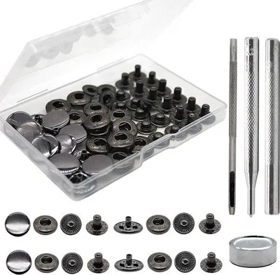 Produktbild von Famanu Druckknopfset mit Zange, 12 Sets aus Metall, 5 mm, langlebiges Leder, inkl. 4 Installationswerkzeugen