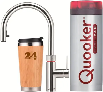 Produktbild von »QUOOKER Flex VAQ PRO3 Zugauslauf Chrom & 100°C Armatur (3XCHR)« (2-St) Spültischmischer mit 100°C Kochendwasserfunktion *Inklusive Thermobecher
