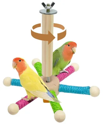 Produktbild von Vogelstange Spielzeug 360° drehbarer Ständer Holz Sitzstange für Papageien Sittiche Lovebirds Conures Finken Wellensittiche Vogelkäfig Zubehör