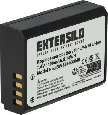 Produktbild von EXTENSILO Akku kompatibel mit Canon EOS 1100D, 2000D, 1200D, 4000D, 1300D, Kiss X70, Kiss X50, Kiss X80, Kiss X90 Kamera (1100 mAh, 7,4 V, Li-Ion)