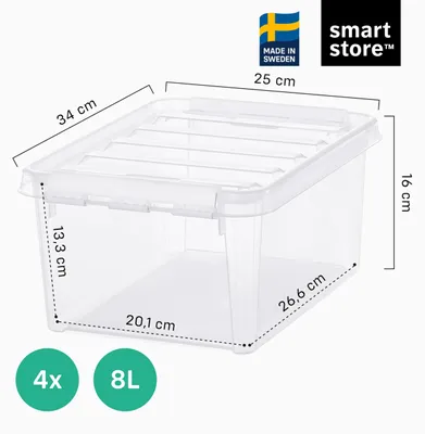Imagen del producto de SmartStore - Juego de 4 cajas de almacenamiento con tapa, modelo Classic, 8 litros (34x25x16 cm) | Apilables