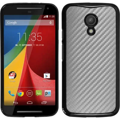 Produktbild von PhoneNatic Case kompatibel mit Motorola Moto G 2014 2. Generation - Hülle silber Carbonoptik Hard-case + 2 Schutzfolien