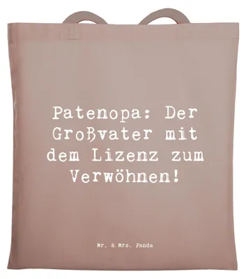 Produktbild von Mr. & Mrs. Panda Tote Bag Spruch Patenopa Verwöhnung - Braun Pastell - Geschenk, Großvater, Familie, Geburtstage, Jutebeutel, Einkaufstasche, Opa, Tasche, Patenschaft
