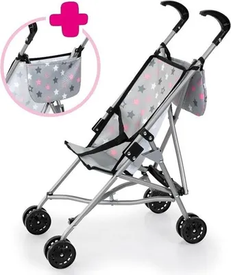 Produktbild von Bayer Design 30507AB Puppenbuggy mit Tasche, Doppelräder, faltbar, aus Metal, für Puppen bis 46 cm