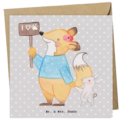Produktbild von Mr. & Mrs. Panda Grußkarte Tierschützerin Herz - Grau Pastell - Geschenk, anlasskarte, doppelkarte, Glückwunschkarte, faltkarte, Klappkarte