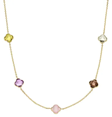 Produktbild von Armband 585 Gold Gelbgold Kleeblatt Blumen Farbsteine Edelsteine multicolor 19cm