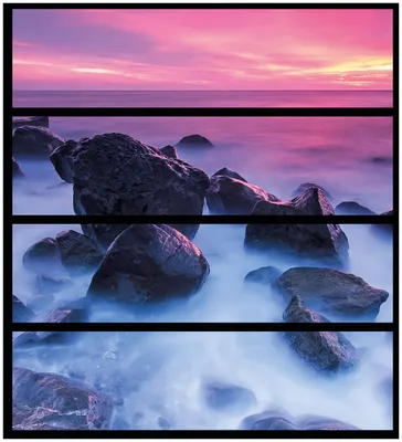 Produktbild von Wallario Möbelfolie / Aufkleber, geeignet für Ikea Malm Kommode mit 4 Schubfächern - Felsen im Meer bei Sonnenuntergang