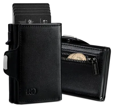 Produktbild von Herren Geldbörse, Slim Wallet mit Münzfach und ID-Fenster, RFID geschütztes Portemonnaie in Schwarz
