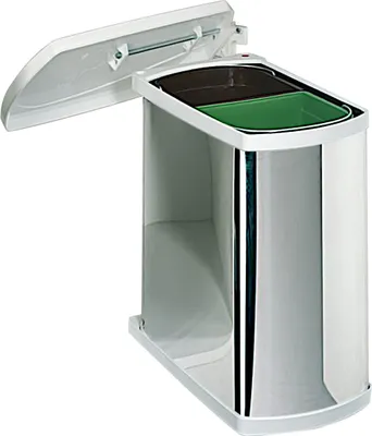 Image de Corbeille de tri sélectif HAILO 16 (2x8) litres DUO-3416, à partir d'une largeur d'armoire de 45 cm, acier inoxydable/blanc