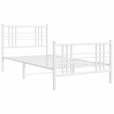Image de Cadre de lit métal sans matelas avec pied de lit blanc 90x190cm