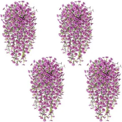 Zdjęcie produktu dla Sztuczne kwiaty wiszące, zestaw 4 sztuk, sztuczna girlanda kwiatowa, długość 80 cm, sztuczne kwiaty odporne na warunki atmosferyczne, sztuczne rośliny odporne na promieniowanie UV, do dekoracji balkonu i tarasu, para