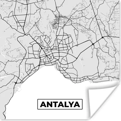 Produktbild von MuchoWow® Poster Antalya - Stadtplan - Schwarz und weiß - Karte 50x50 cm - Wohnzimmerdekoration