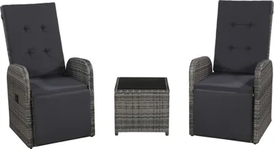 Produktbild von 3-tlg. Bistro-Set mit Auflagen Poly Rattan Grau