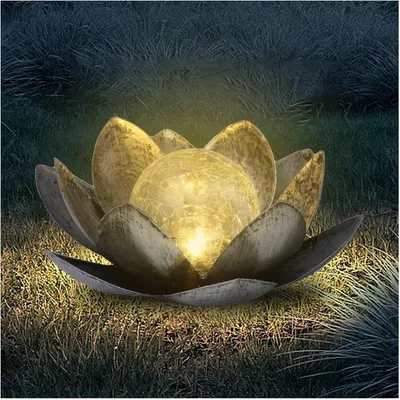 Produktbild von Solarlampen für Außen, Gartenleuchten, Solar Lotus Garten Deko, Bodenleuchte für Garten, Crack Glaskugel solar lampe, Wasserdichte