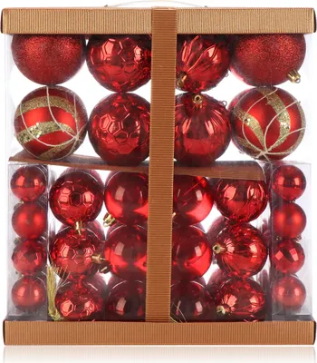 Produktbild von com-four® 72x Weihnachtskugeln, Christbaumkugeln bruchsicher aus Kunststoff für Weihnachten, Baumschmuck für den Christbaum mit Anhänger