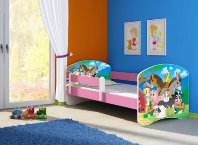 Produktbild von ACMA Jugendbett Kinderbett Junior-Bett Komplett-Set mit Matratze Lattenrost und Rausfallschutz Rosa 34 Farm 140x70