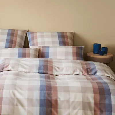 Produktbild von elegante Soft-Flanell-Bettwäsche-Garnitur Glasgow Farbe Terra-Blau Größe 135x200+80x80 AL