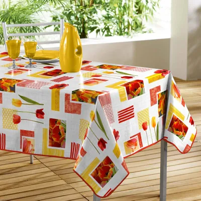 Produktbild von Wachstuchtischdecke Tischdecke Gartentisch Wachstuch Abwaschbar Tulpen Blume Rot 140 x 240 CM