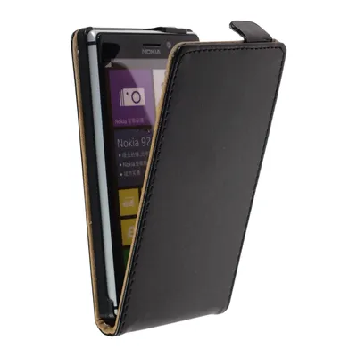 Produktbild von PhoneNatic Kunst-Lederhülle kompatibel mit  Nokia Lumia 925 - Flip-Case schwarz + 2 Schutzfolien