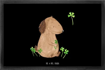 Produktbild von Mr. & Mrs. Panda Schmutzfangmatte Hund Kleeblatt 60 x 90 cm - Schwarz - Geschenk, Fussmatte, fußmatte, bodenmatte, Schmutzmatte, Motivation, Glück, Sprüche, Fußabtreter