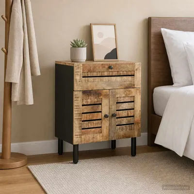 Image de vidaXL Table de nuit Nature 50 x 33 x 60 cm Bois massif Mango