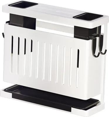 Image de Support pour baguettes de cuisine avec égouttoir Support mural multifonctionnel pour ustensiles Support pour couteaux Organisateur blanc