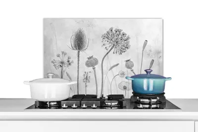 Obrázok produktu pre MuchoWow® Splashback Kuchyňa - Kuchynský backsplash - Ochrana steny pre sporák a drez Zátišie - Čiernobiele - Príroda 70x50cm Alu-Dibond (alternatíva