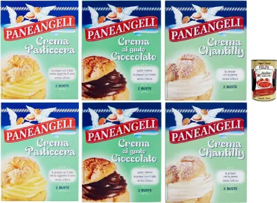Produktbild von Paneangeli crema Testpaket Creme Chantilly Schokoalde Pudding Pulver Mischung Pudding kuchen, mit einem zarten Vanillegeschmack 6 stuck + Italian Gourmet polpa 400g