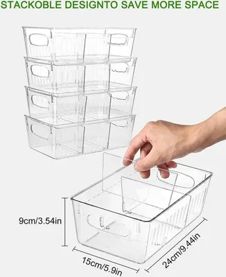 Produktbild von Unyqoos® Kühlschrank-Organizer 8er Set, transparent – 4 mit Trennwand + 4 Boxen, PET (BPA-frei), 14,5 x 7 x 3,9 in, zur Ordnung im Kühlschrank & Vorrat