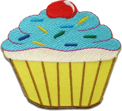 Produktbild von Muffin Cupcake Mit Kirsche/Streusel - Aufnäher, Bügelbild, Aufbügler, Applikationen, Patches, Flicken, Zum Aufbügeln, Größe: 7,9 x 7,6 cm