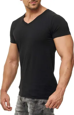 Produktbild von Mivaro Herren T-Shirt mit V-Ausschnitt in Schwarz - kurzarm V-Neck Shirt aus 100% Baumwolle, Regular Fit, feinmaschiges Gewebe, Größen S bis 5XL