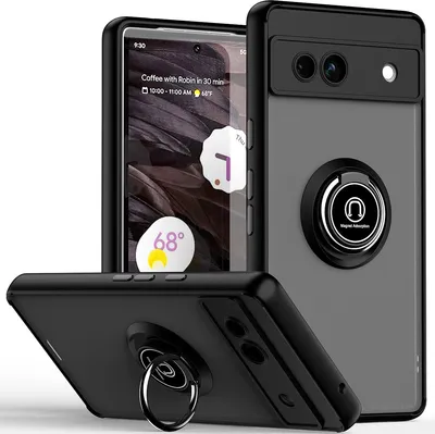 Produktbild von Hülle für Google Pixel 7A Ring Halter Ständer Matte Transluzent TPU Bumper Stoßfest Schutzhülle Schwarz