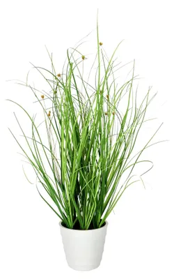 Produktbild von Grasbusch im weißen Topf Kunstpflanze Ziergras Grün