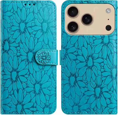 Produktbild von Mobigear Flowers iPhone 17 Pro Hülle Klapphülle Geldbörse - Blau