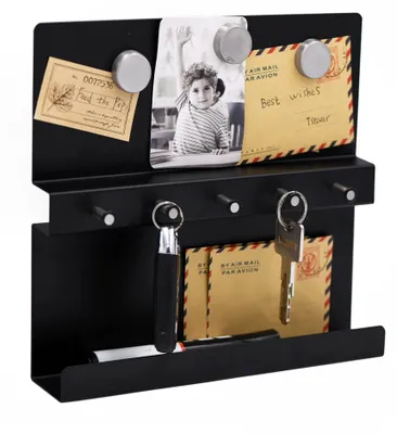 Produktbild von Schlüssel- und Briefhalter aus Edelstahl zur Wandmontage mit magnetischer Memotafel (schwarz)