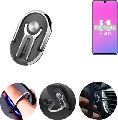 Produktbild von K-S-Trade 3in1 Smartphone-Ring Handy-Ring kompatibel mit Xiaomi Mi Note 10 Lite Fingerhalterung  Handyring Tischständer Lüftungsgitter-Halterung