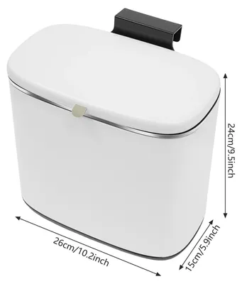 Image de Poubelle murale - Poubelle 5 litres - Suspendue - Pour salle de bain et toilettes - Rectangulaire - Acier inoxydable et plastique - Blanche