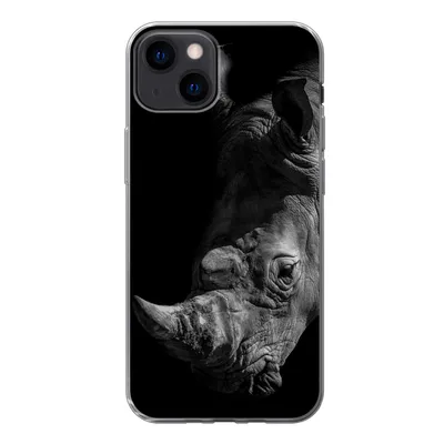 Produktbild von MuchoWow® Handyhülle Schutzhülle Hülle für iPhone 13 Nahaufnahme eines Nashorns auf schwarzem Hintergrund Silikon Softcase Handy Hülle - Karteninhaber