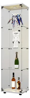 Image de Vitrine en verre - Pour salon - 1 porte - 4 étagères - Éclairage LED - 42,5 x 36,5 x 163,9 cm - Blanc